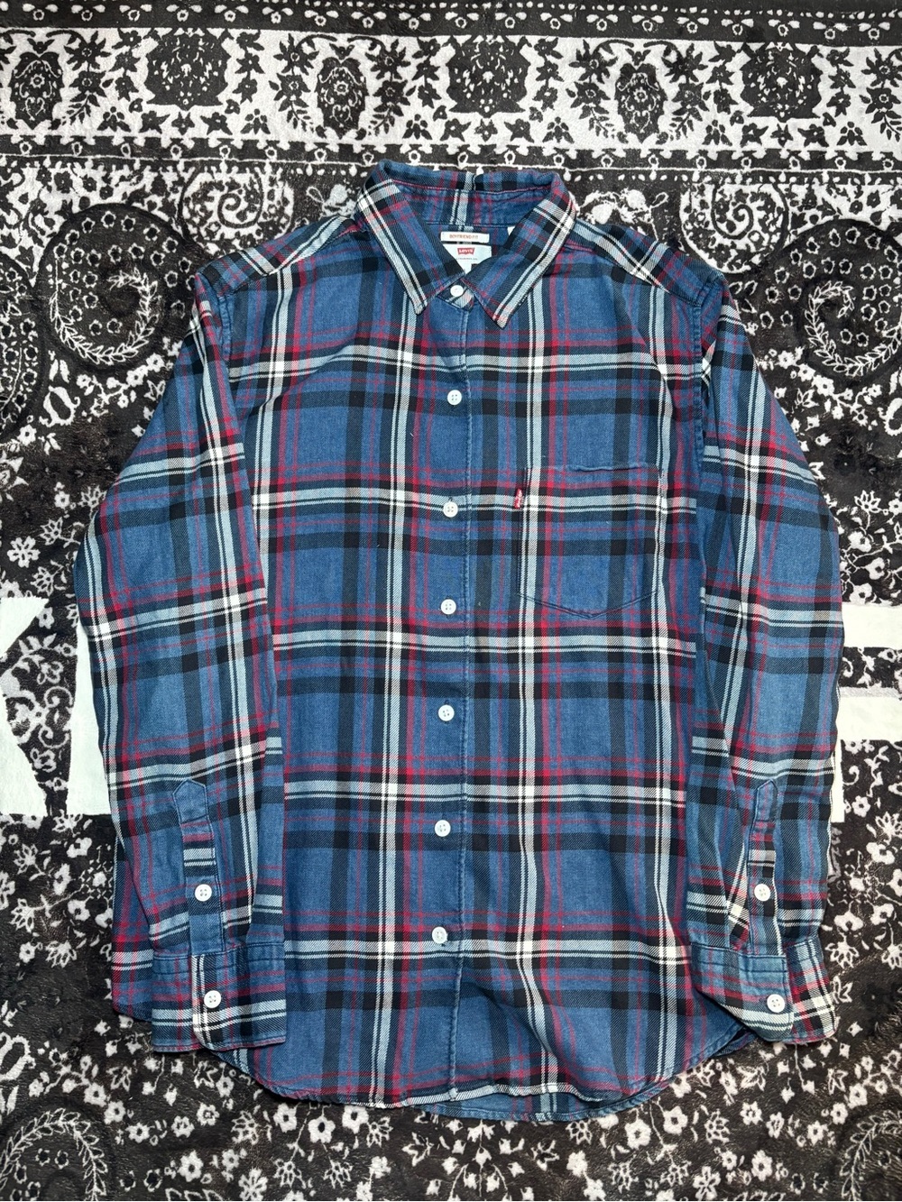 Levi’s Plaid Flannel Shirt Blue Red Boyfriend Fit Size S